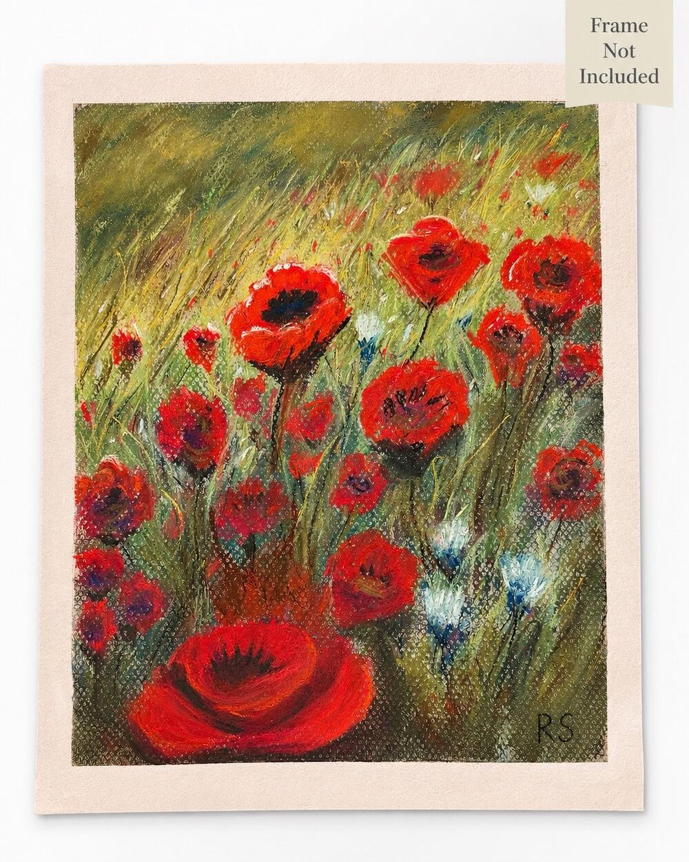 Original Soft Pastel Poppy Field Impressionistic Painting OOAK Floral  Signed